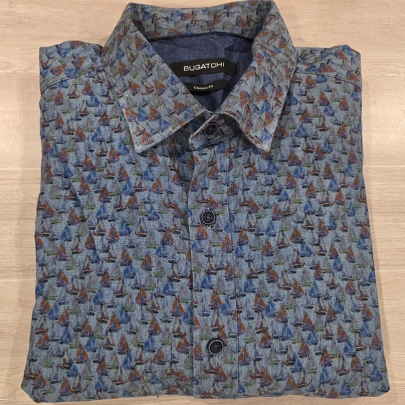 Bugatchi Mens Classic Fit Cotton Long Sleeve Sailboat Print Flip Cuff Size XXL. - Picture 1 of 11